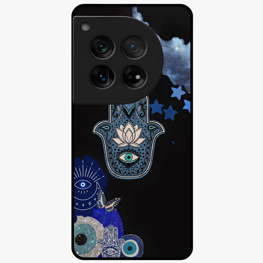 Mystic Hand Aura Glass Case for 1+12 artistic front view featuring hand symbol artwork with glowing aura tones