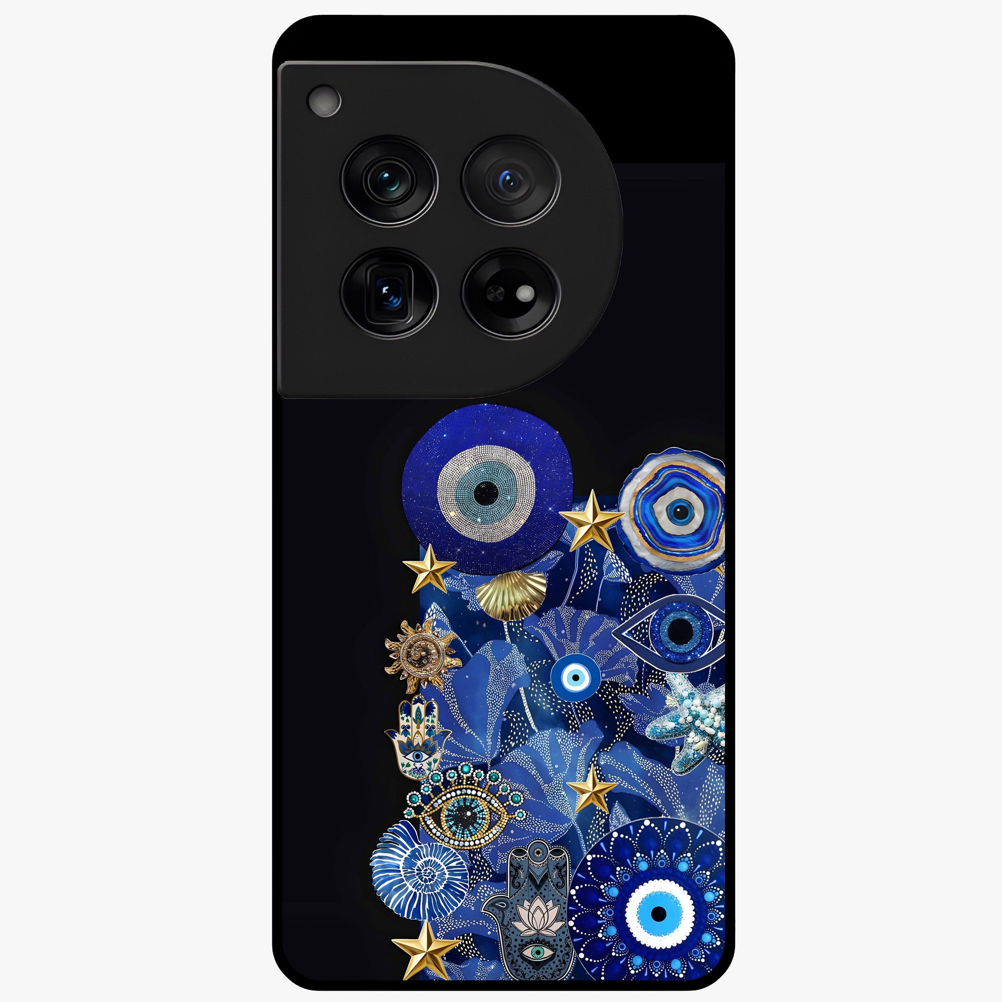 Mystic Ocean Eye Glass Case for 1+12 vibrant front view featuring ocean inspired eye artwork in blue tones