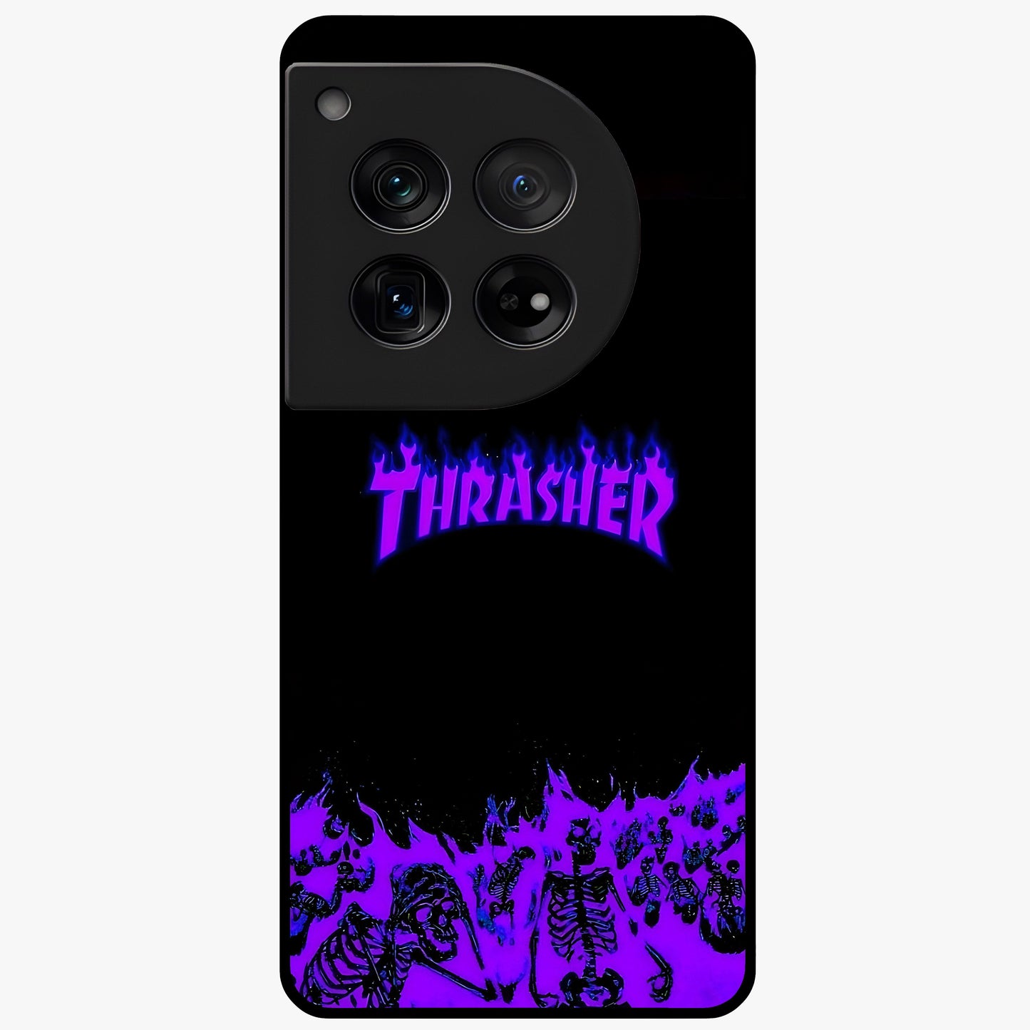 Neon Flame Riot Glass Case for 1+12 intense front view featuring blazing neon flame artwork