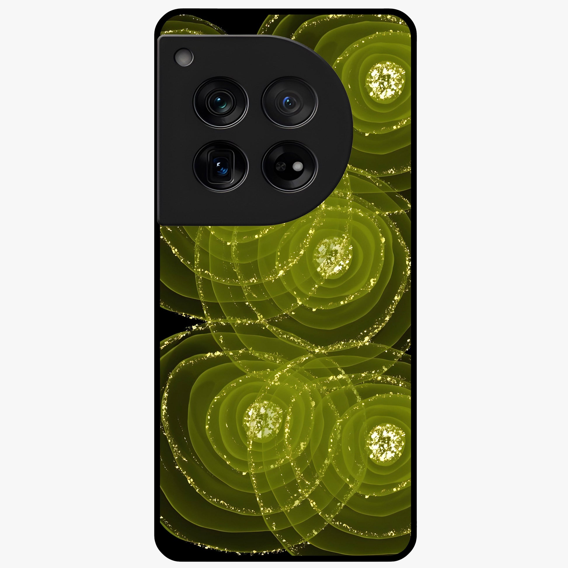 Neon Orbit Bloom Marble Glass Case for 1+12 artistic front view featuring marble texture with neon orbit accents