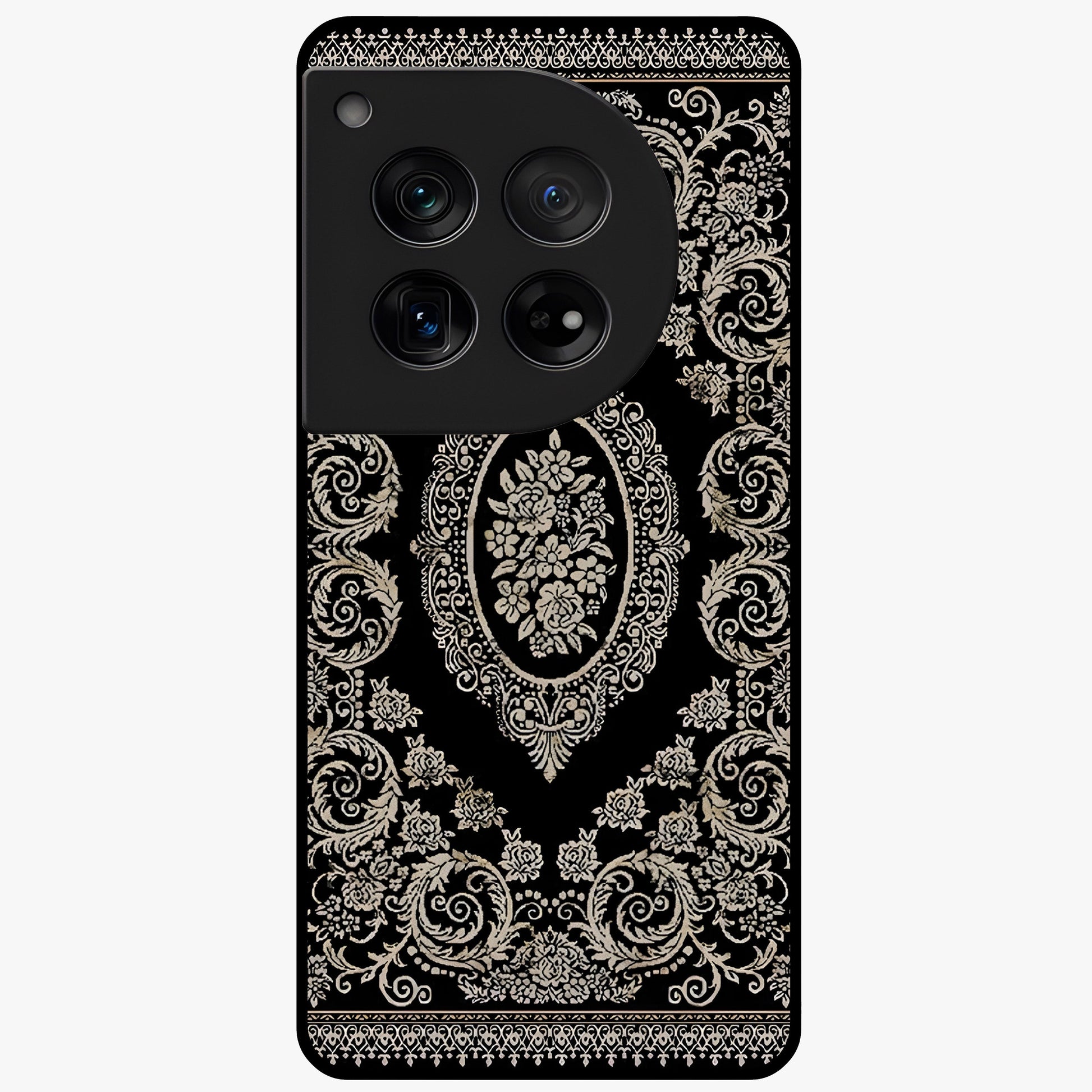 Noir Bloom Elegance Glass Case for 1+12 elegant front view featuring dark floral artwork in noir tones