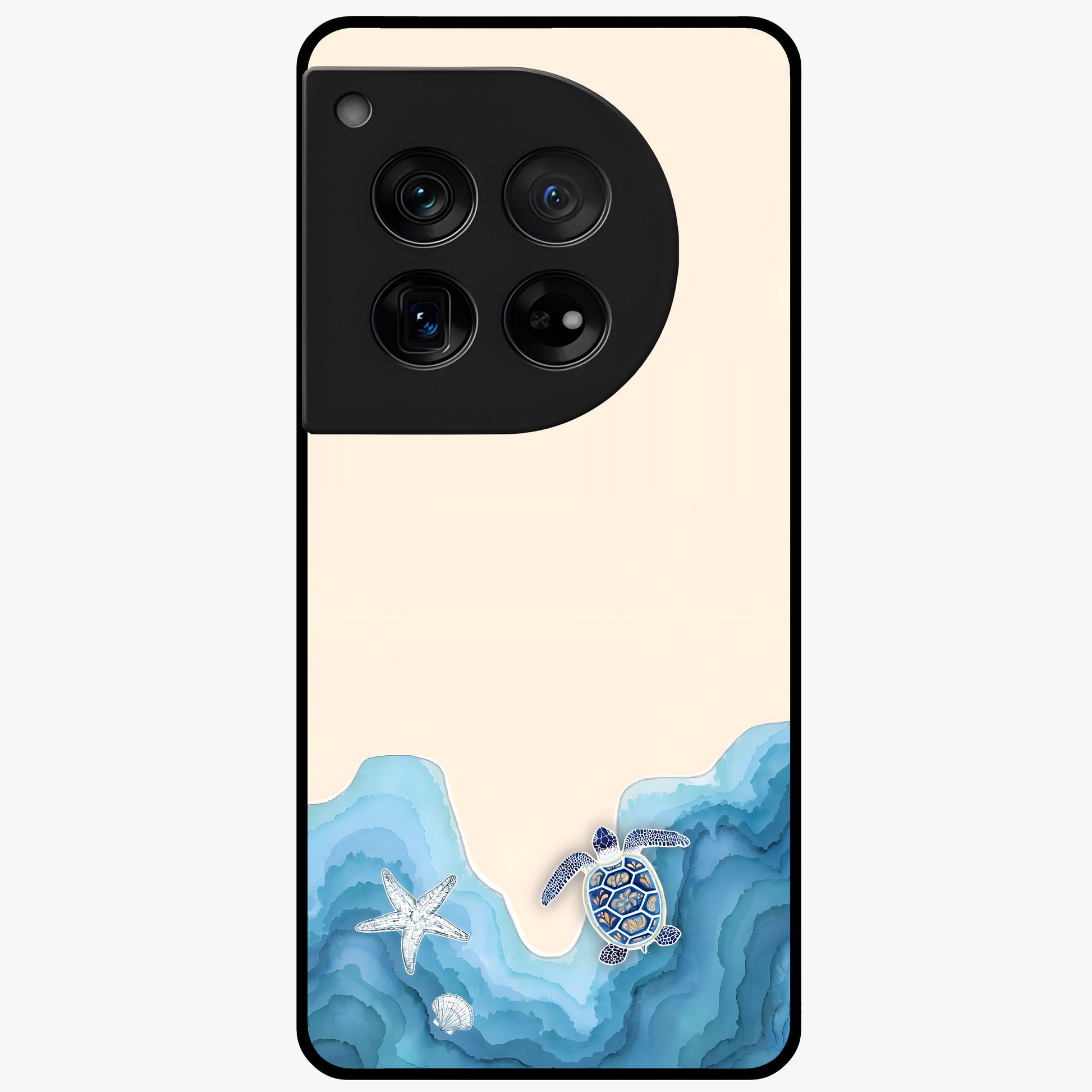Ocean Drift Turtle Glass Case for 1+12 serene front view featuring sea turtle artwork in calming ocean tones