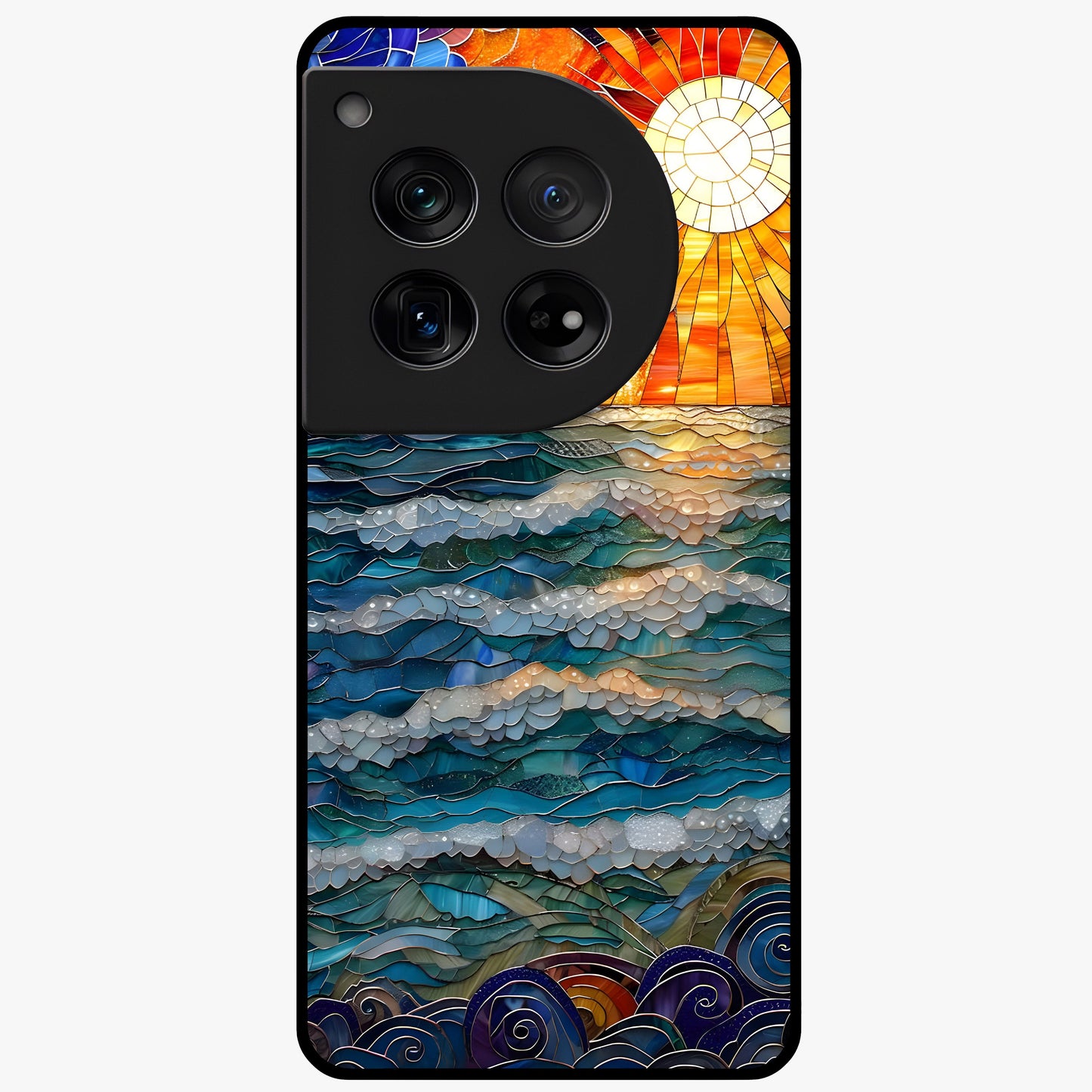 Oceanic Stained Printed Glass Case for 1+12 elegant front view featuring stained glass inspired ocean artwork