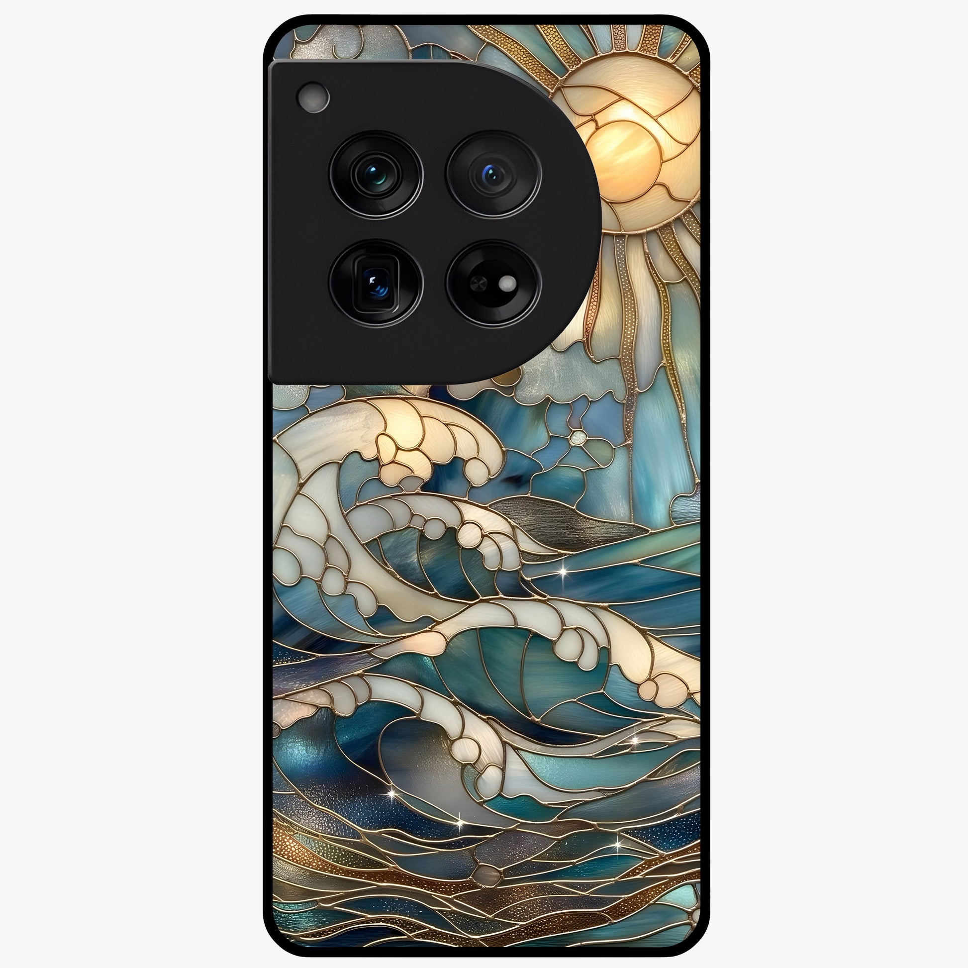 Ocean Mosaic Art Glass Case for 1+12 artistic front view featuring mosaic inspired ocean artwork