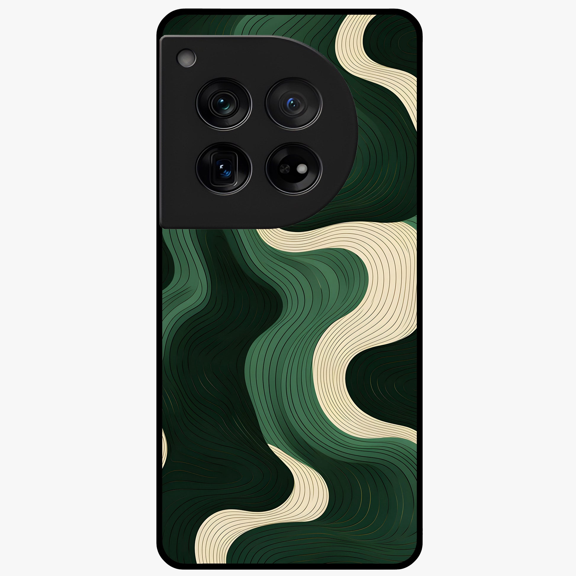 Organic Swirl Design Glass Case for 1+12 modern front view featuring flowing abstract swirl artwork