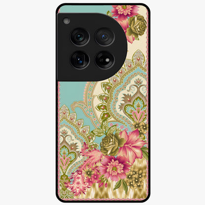 Ornate Mughal Floral Pattern Glass Case for 1+12 royal front view featuring intricate Mughal inspired floral artwork