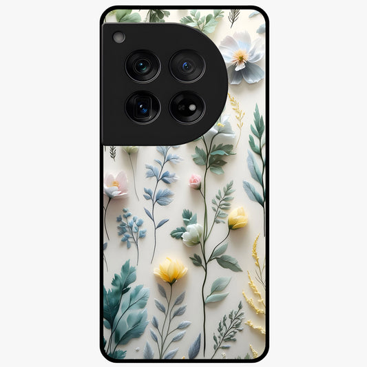 Pastel Garden Whispers Glass Case for 1+12 soft front view featuring delicate pastel floral artwork