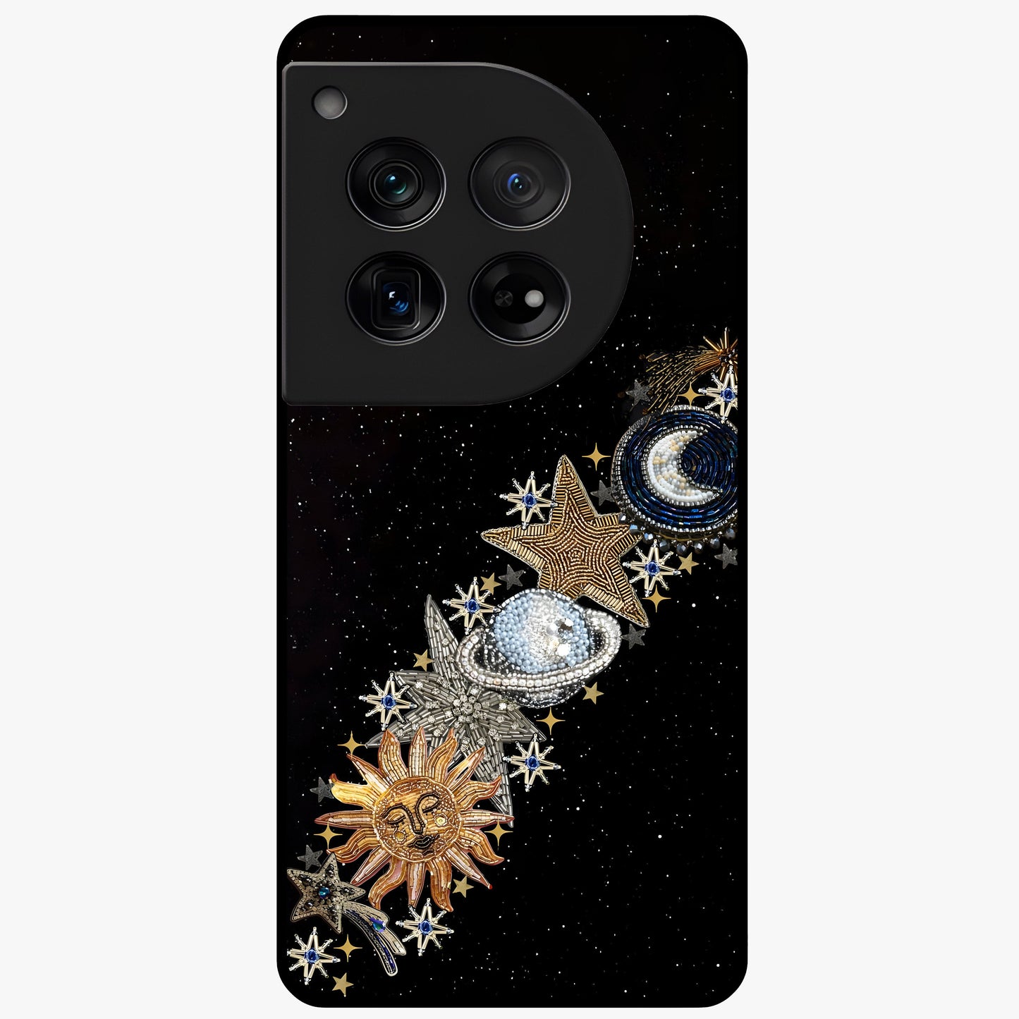 Pearls Universe Object Glass Case for 1+12 artistic front view featuring pearl inspired cosmic artwork
