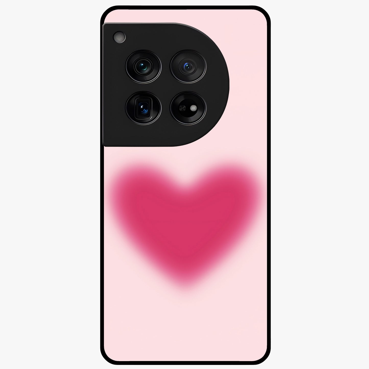 Pink Aura Heart Glass Case for 1+12 soft front view featuring glowing heart artwork in pastel pink tones