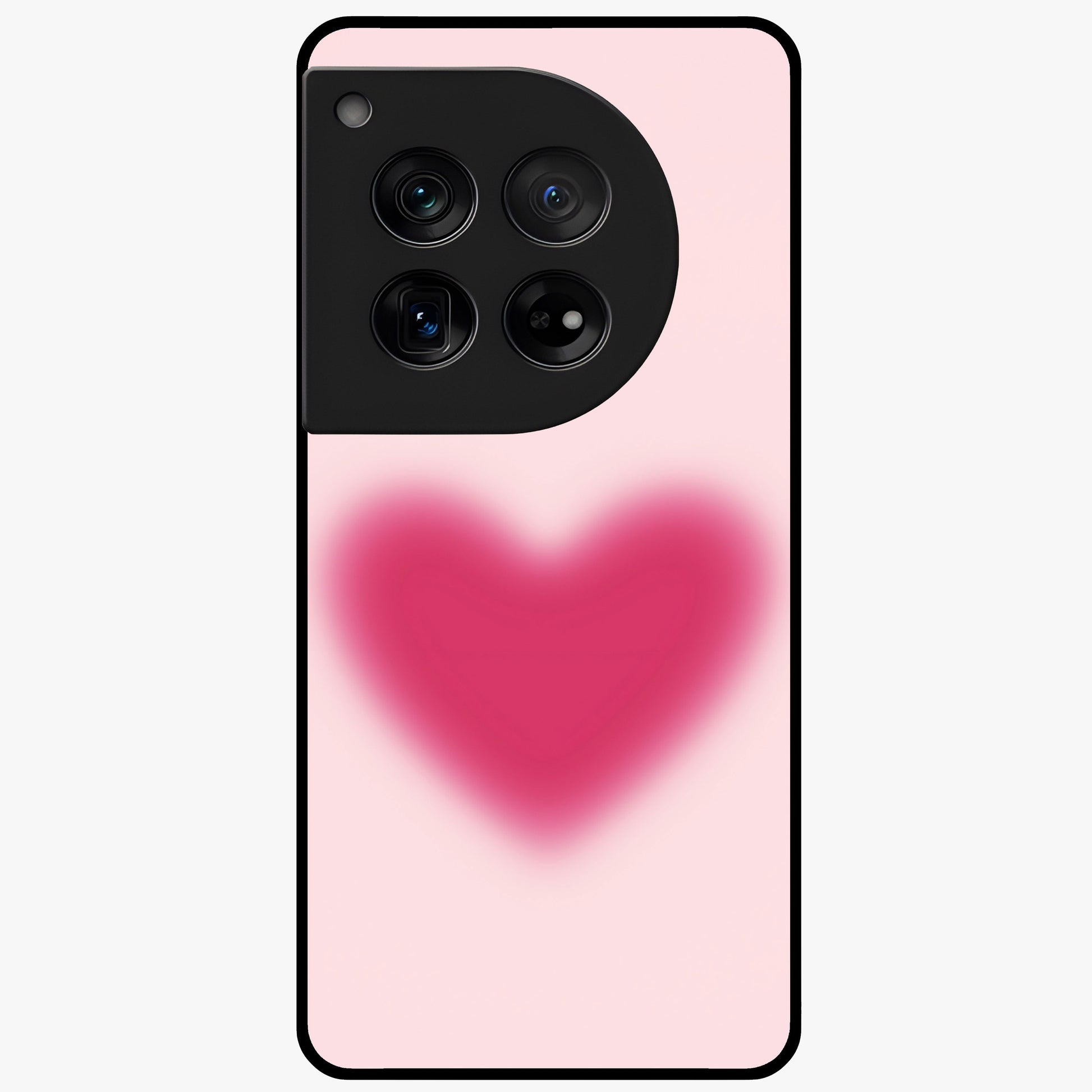 Pink Aura Heart Glass Case for 1+12 soft front view featuring glowing heart artwork in pastel pink tones
