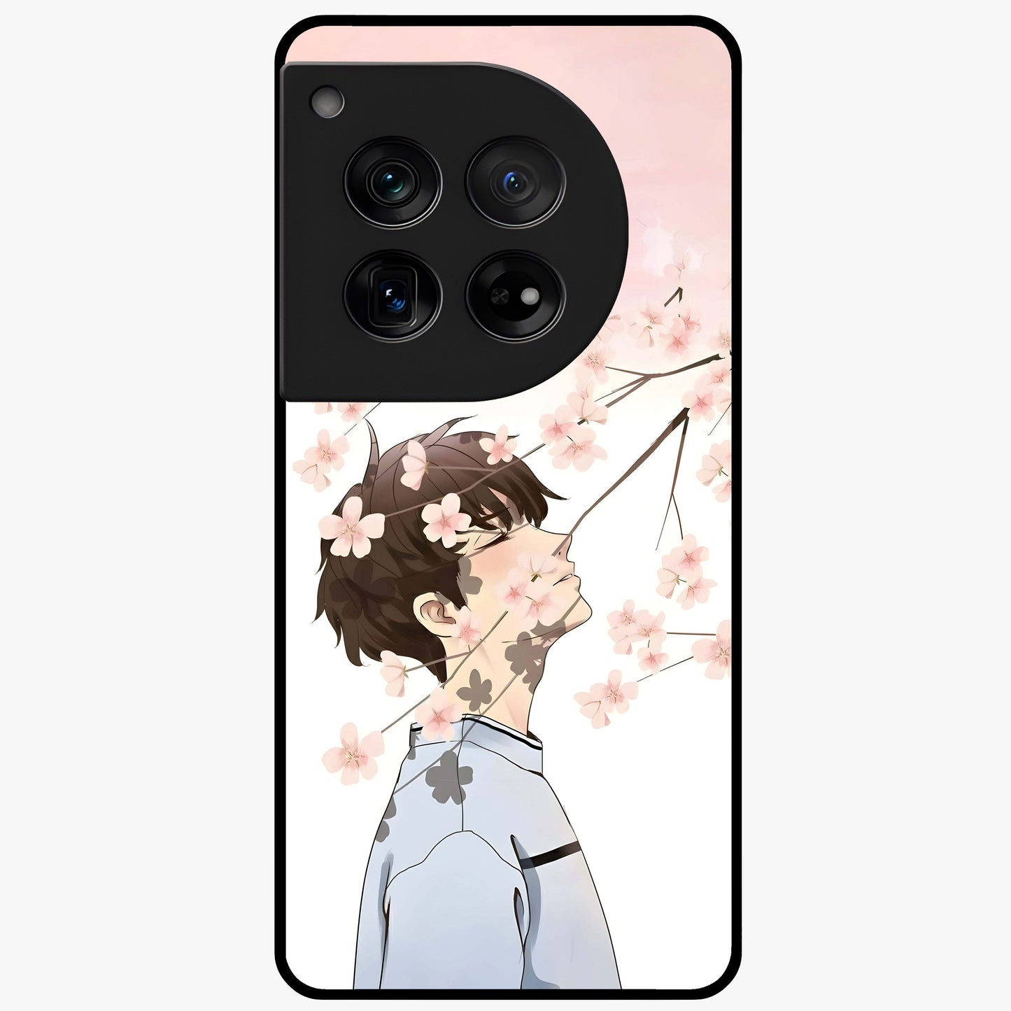 Pink Blossom Boy Glass Case for 1+12 aesthetic front view featuring illustrated character with pink floral accents