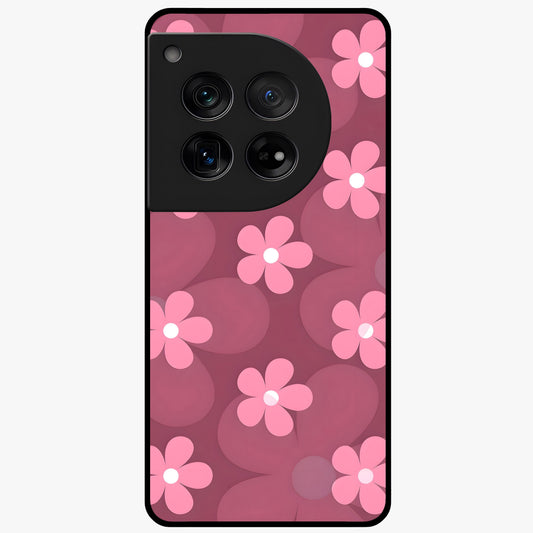 Pink Daisy Flower Pattern Glass Case for 1+12 cheerful front view featuring daisy floral artwork in pink tones