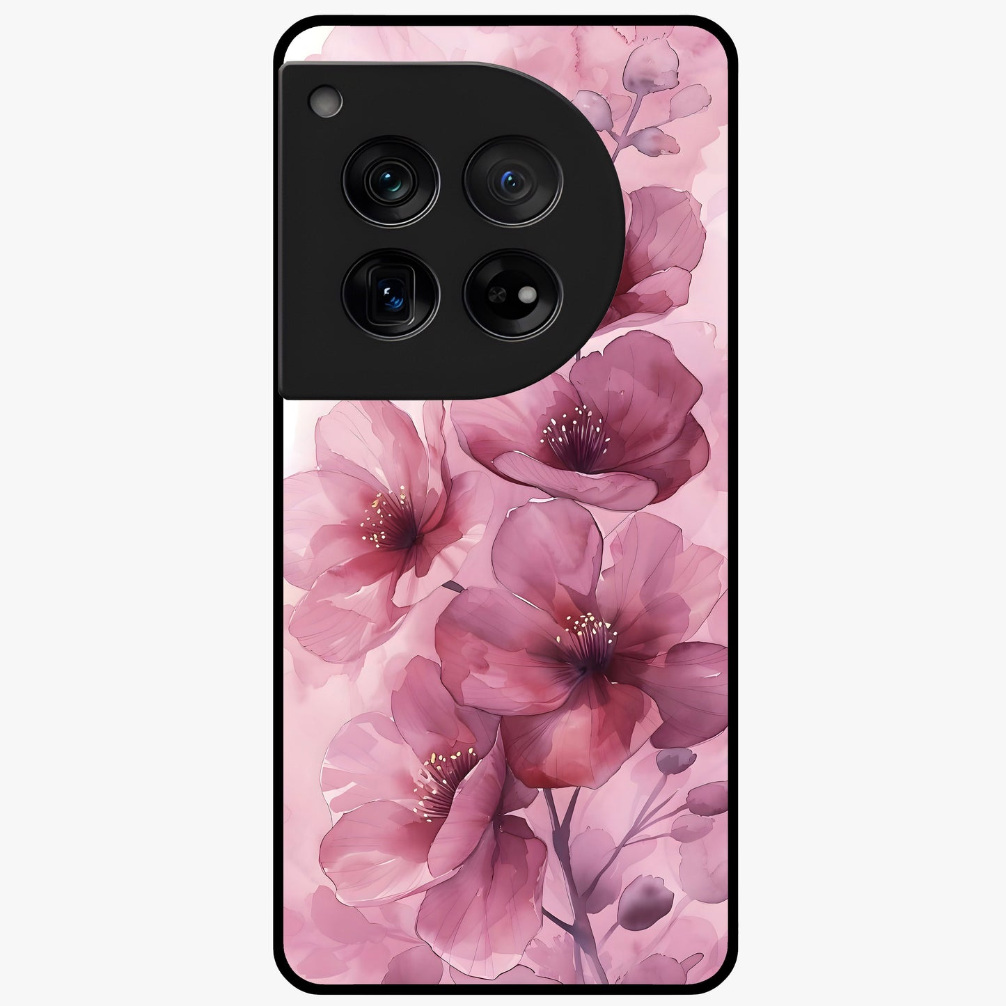 Pink Floral Glass Case for 1+12 elegant front view featuring soft pink flower artwork