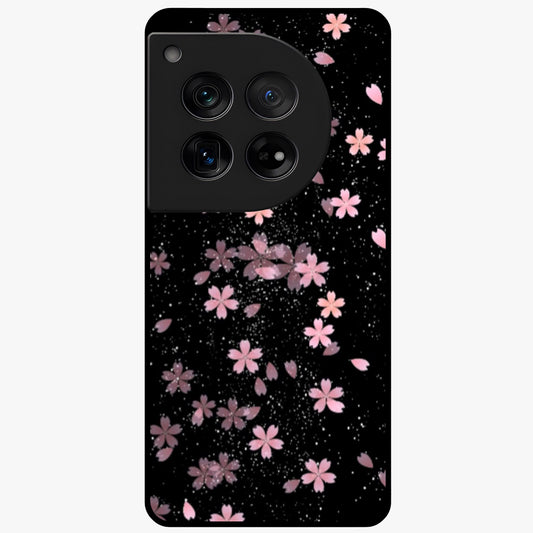 Pink Flower Black Background Glass Case for 1+12 striking front view featuring vibrant pink flower on dark backdrop