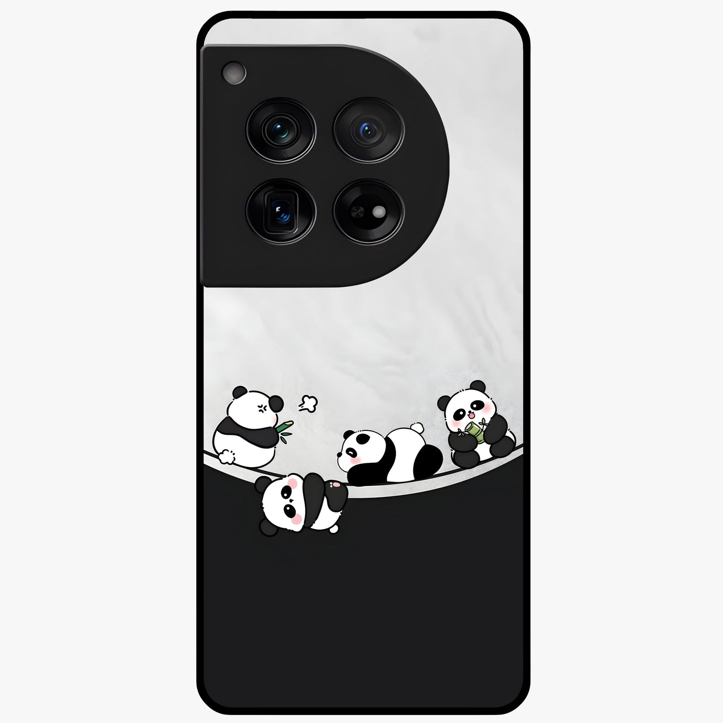 Playful Panda Parade Glass Case for 1+12 adorable front view featuring cute panda artwork in lively poses