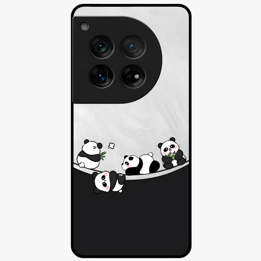 Playful Panda Parade Glass Case for 1+12 adorable front view featuring cute panda artwork in lively poses