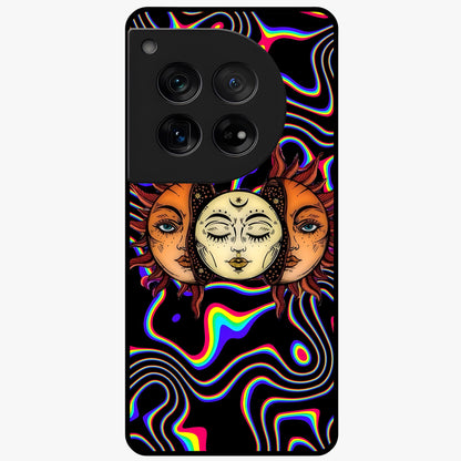 Psychedelic Sun Glass Case for 1+12 artistic front view featuring vibrant sun artwork in psychedelic colors