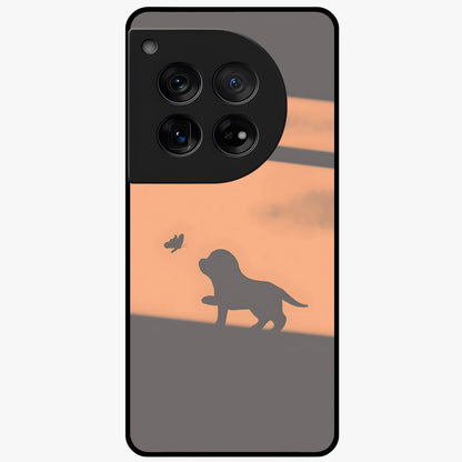 Puppy Shadow Art Glass Case for 1+12 charming front view featuring artistic puppy silhouette artwork