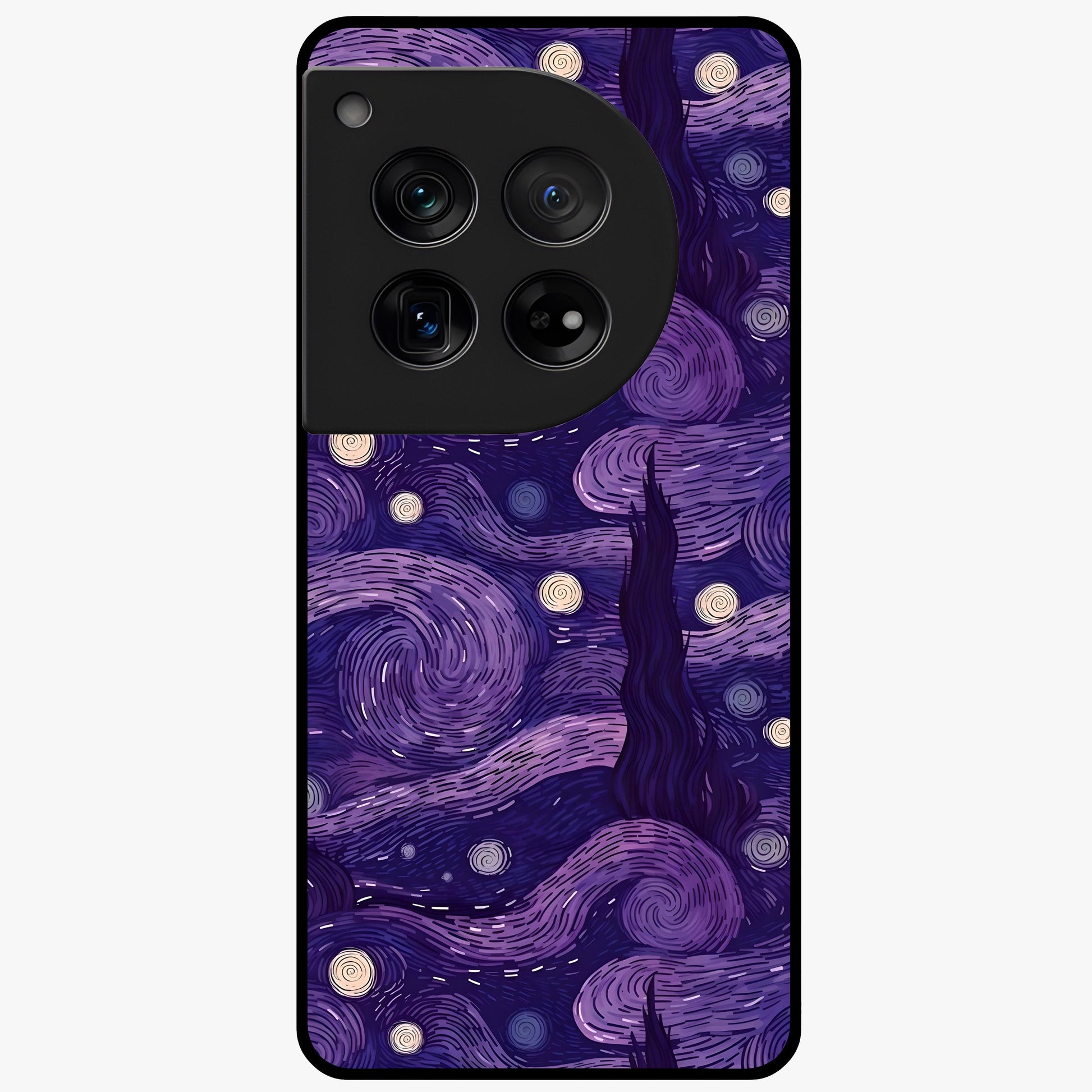 Purple Swirls Glass Case for 1+12 artistic front view featuring flowing swirl artwork in rich purple tones