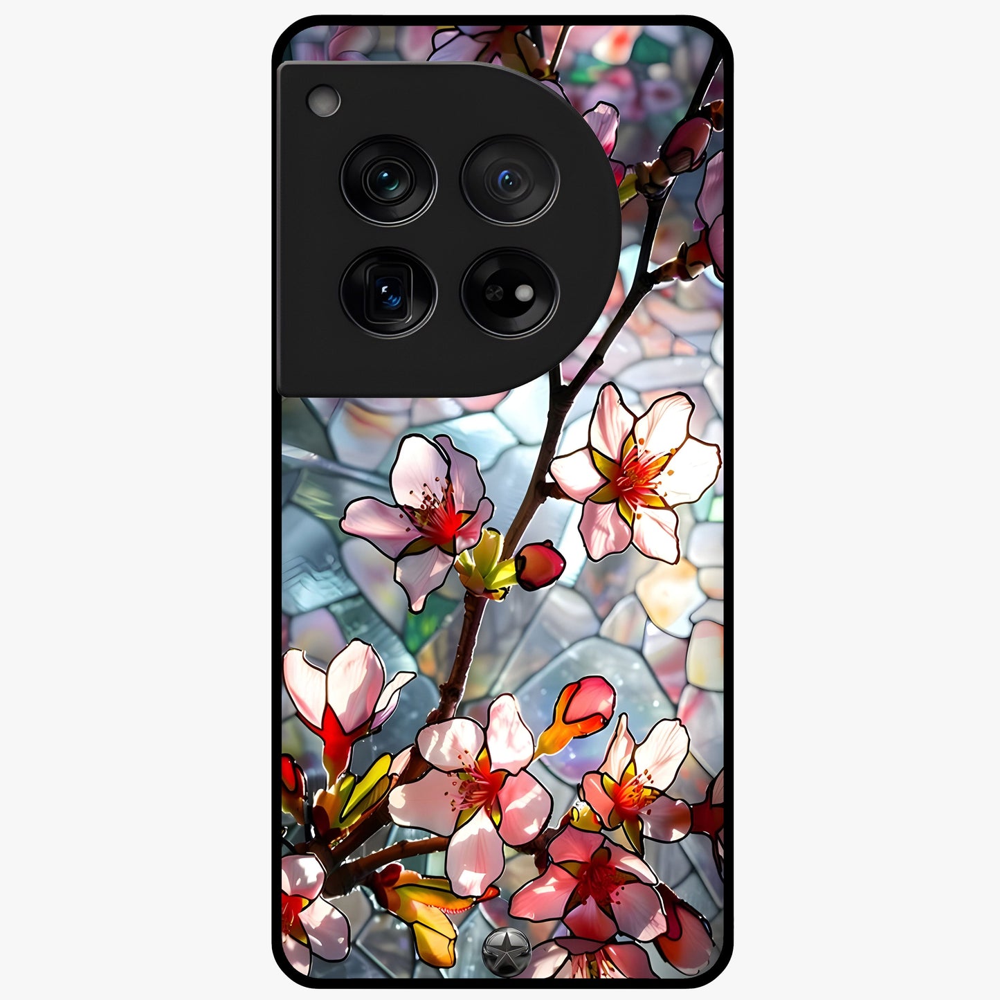Radiant Bloom Glow Glass Case for 1+12 vibrant front view featuring glowing floral artwork in warm tones