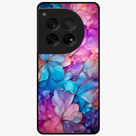 Radiant Floral Whirl Glass Case for 1+12 artistic front view featuring swirling floral artwork