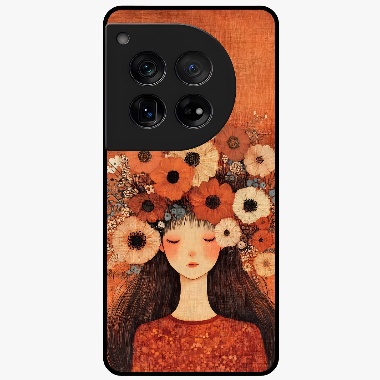 Radiant Flower Thoughts Glass Case for 1+12 soft front view featuring delicate floral artwork with artistic vibe