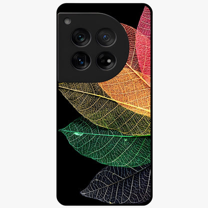 Rainbow Leaf Glow Glass Case for 1+12 colorful front view featuring vibrant leaf artwork with glowing effect