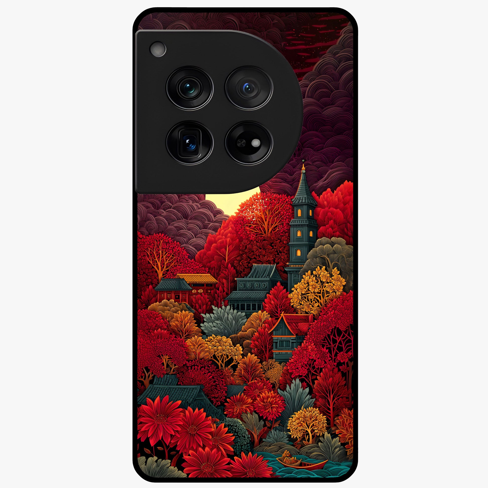 Red Scenery Hot Glass Case for 1+12 dramatic front view featuring bold red landscape artwork