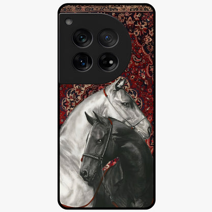 Regal Stallion Tapestry Glass Case for 1+12 powerful front view featuring majestic horse artwork with tapestry style detailing