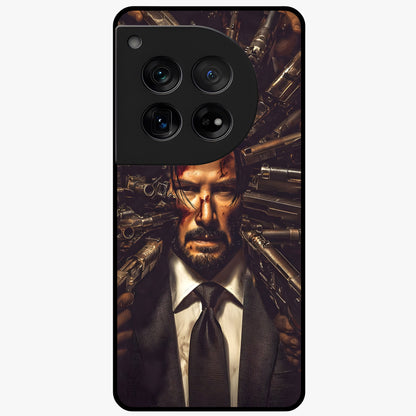 Relentless Shadow Assassin Glass Case for 1+12 intense front view featuring dark warrior inspired artwork