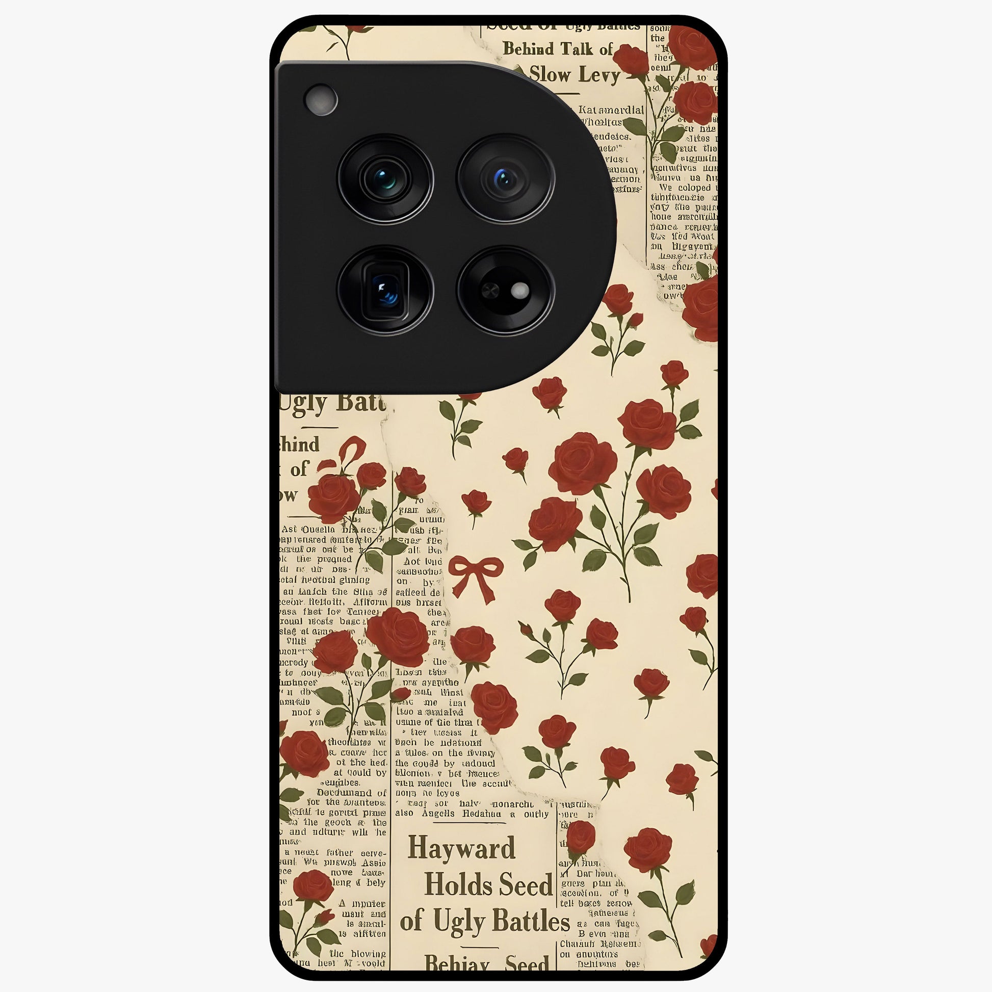 Retro Rose Journal Glass Case for 1+12 elegant front view featuring vintage rose artwork with journal aesthetic