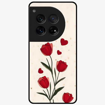 Romantic Tulip Hearts Glass Case for 1+12 sweet front view featuring tulip floral artwork with heart accents