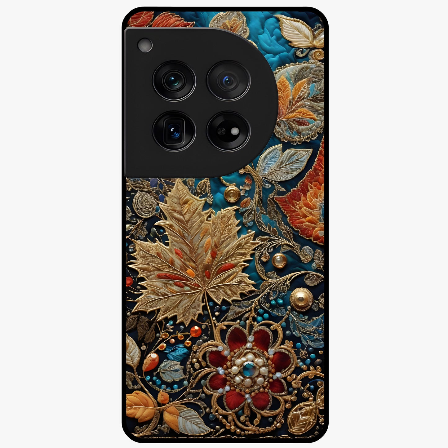 Royal Jewel Garden Glass Case for 1+12 luxurious front view featuring ornate floral artwork with jewel accents
