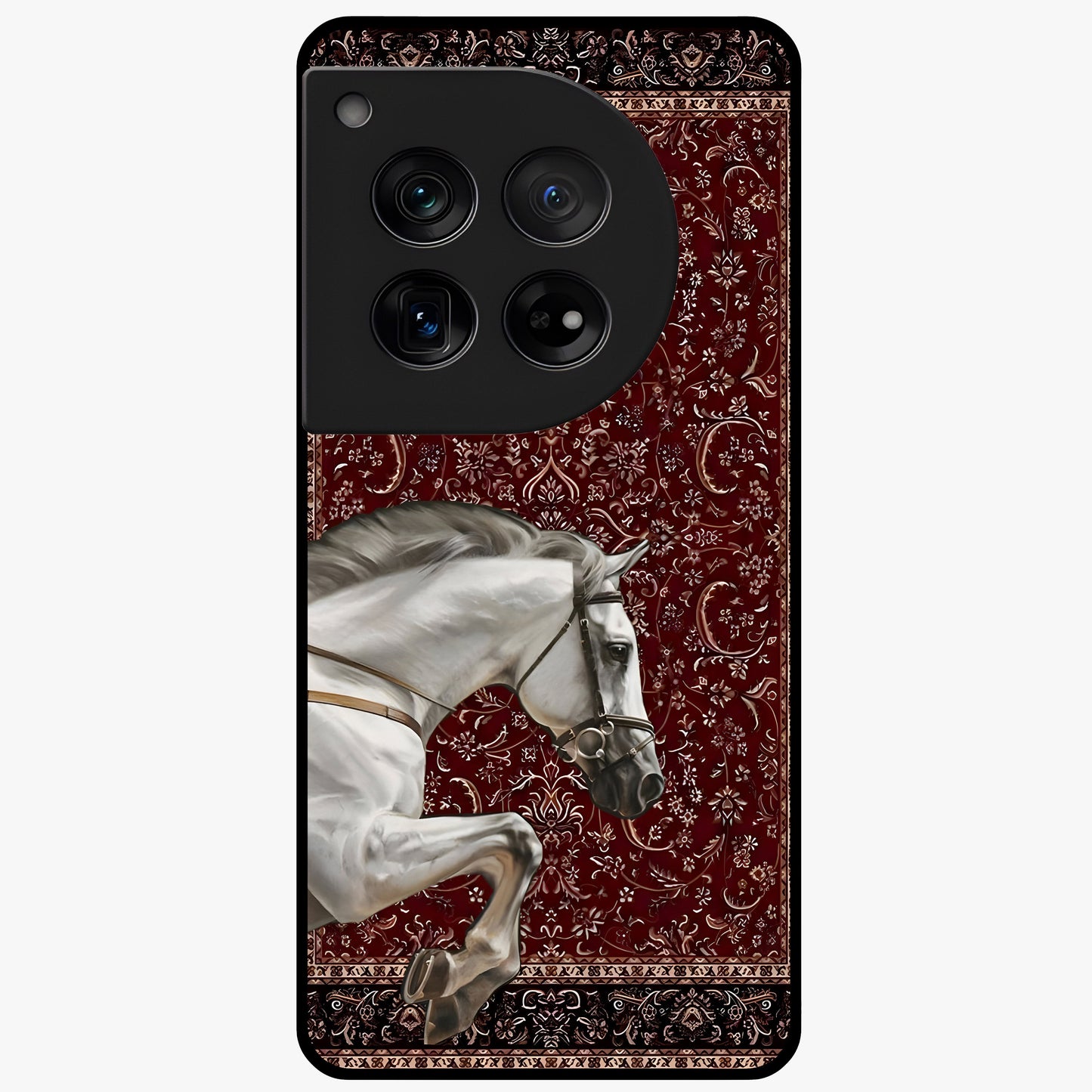 Royal Rider Tapestry Glass Case for 1+12 majestic front view featuring rider artwork in tapestry style