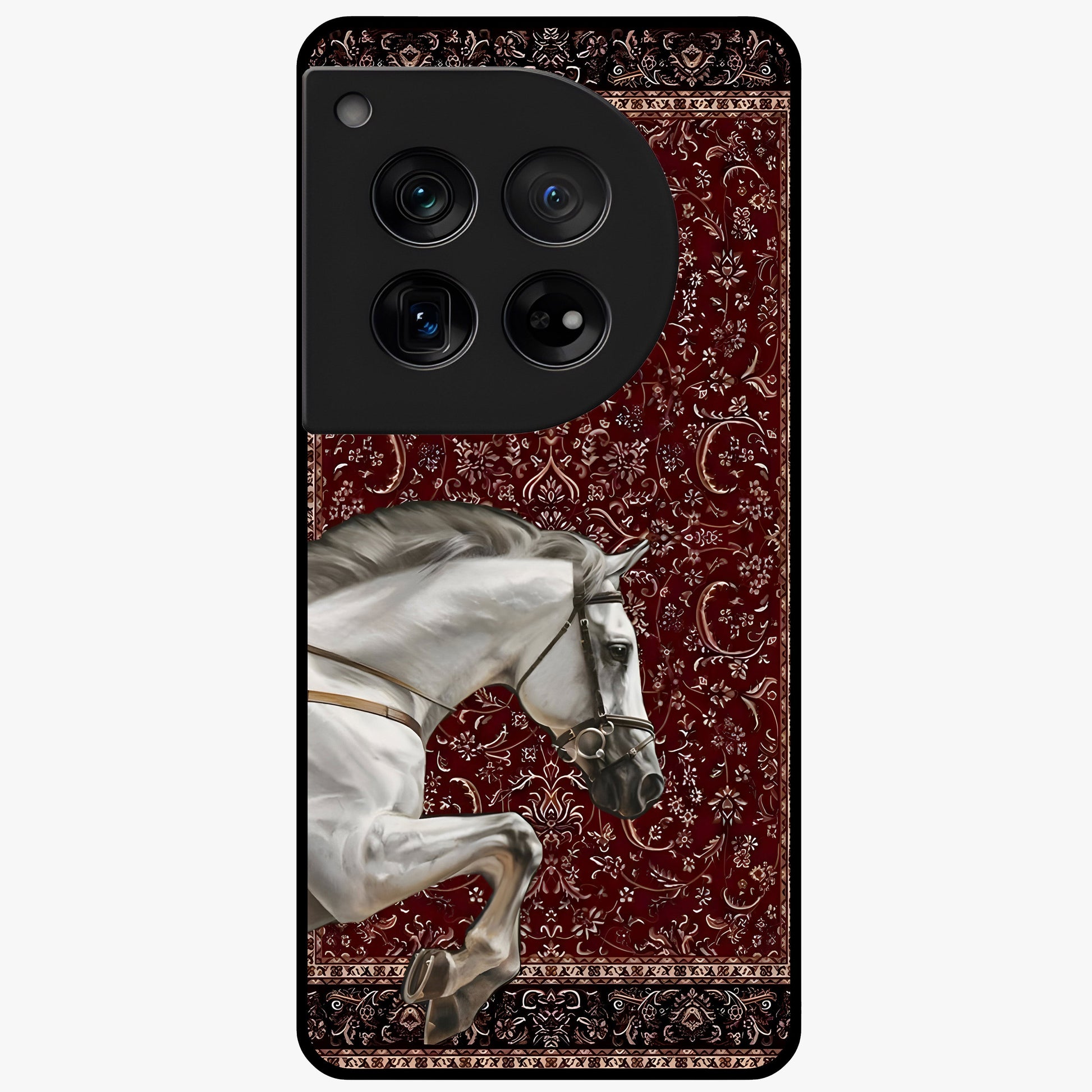 Royal Rider Tapestry Glass Case for 1+12 majestic front view featuring rider artwork in tapestry style