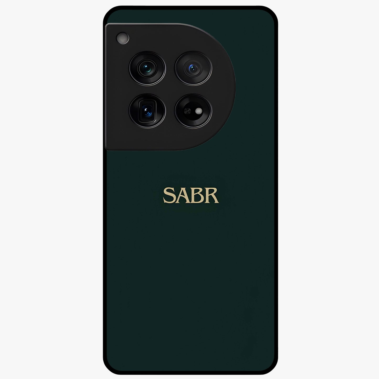 Sabr Minimal Patience Glass Case for 1+12 clean front view featuring minimalist typography artwork