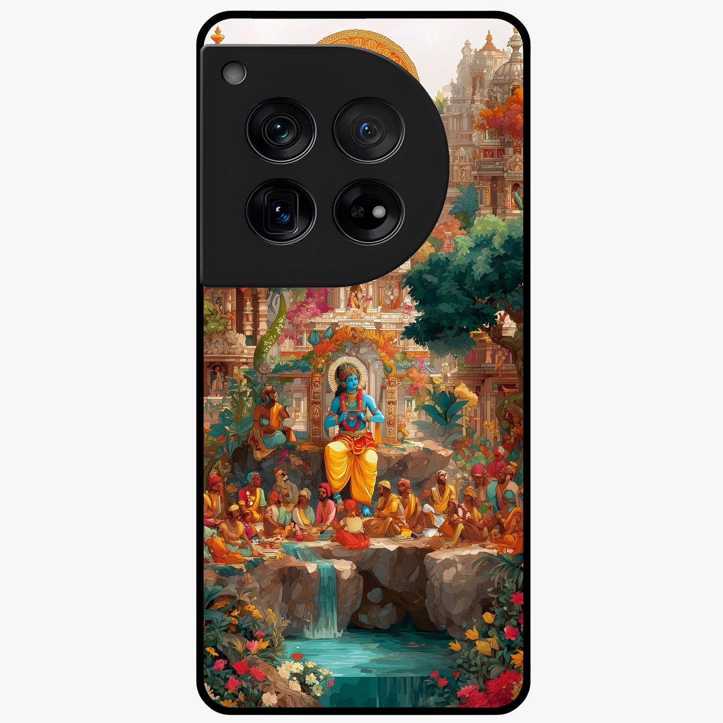 Sacred Sunlight Gods Glass Case for 1+12 powerful front view featuring divine artwork bathed in golden sunlight