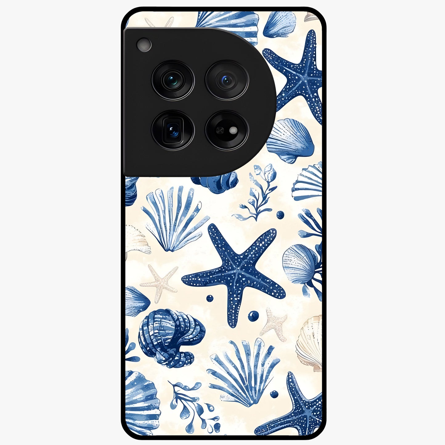 Seaside Starfish Magic Glass Case for 1+12 cheerful front view featuring starfish artwork in ocean tones