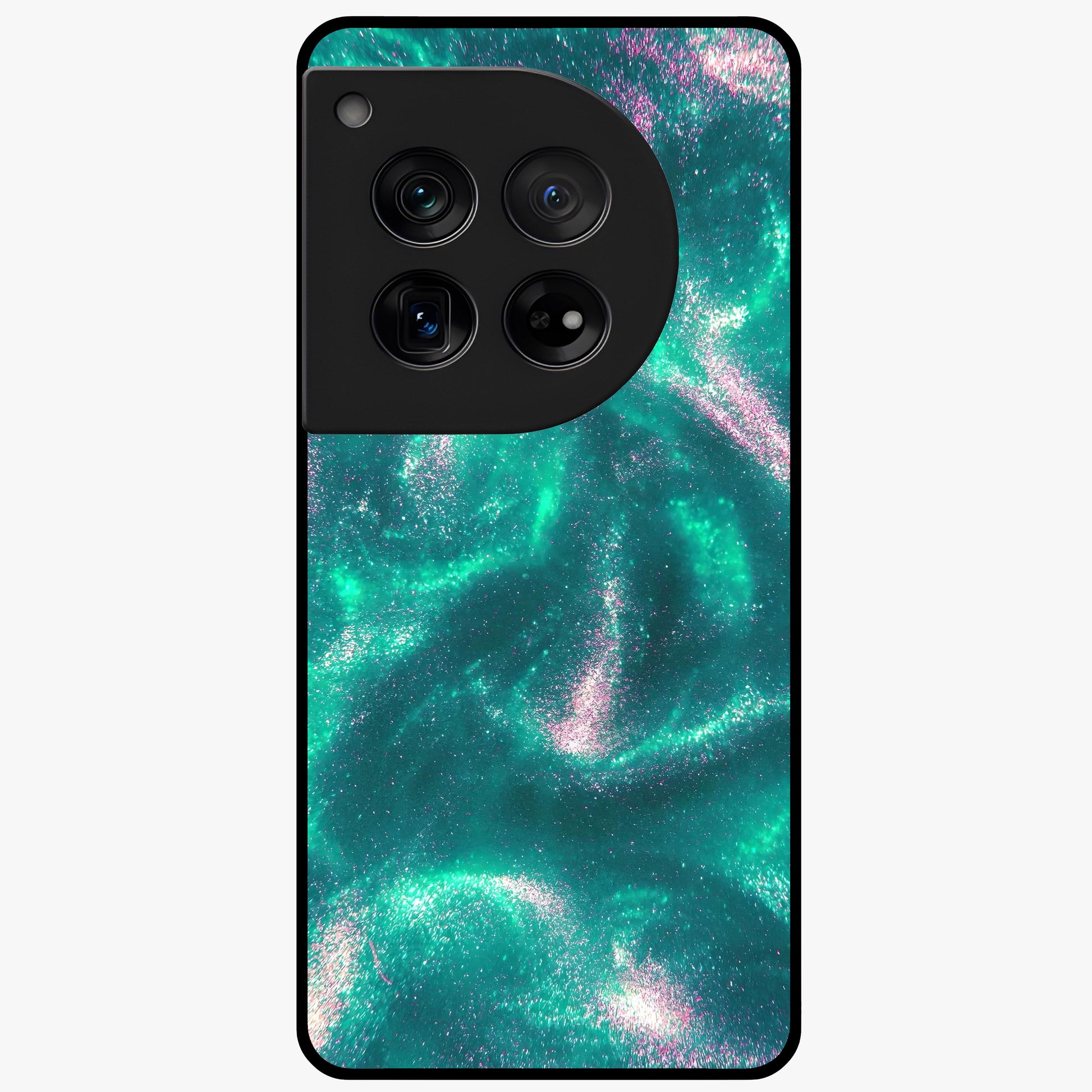Shimmering Nebula Waves Glass Case for 1+12 vibrant front view featuring cosmic wave artwork in glowing tones