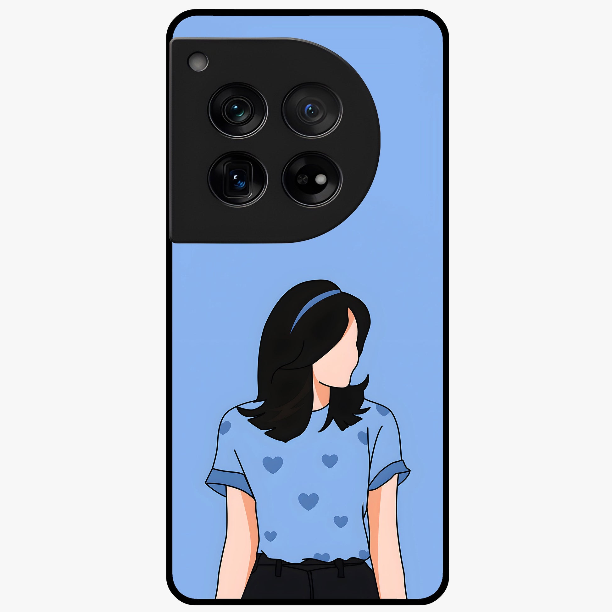 Soft Hearts Girl Glass Case for 1+12 cute front view featuring illustrated girl with soft heart accents