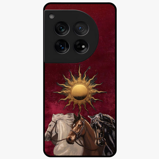 Solar Riders Glass Case for 1+12 dynamic front view featuring bold rider inspired artwork with solar tones