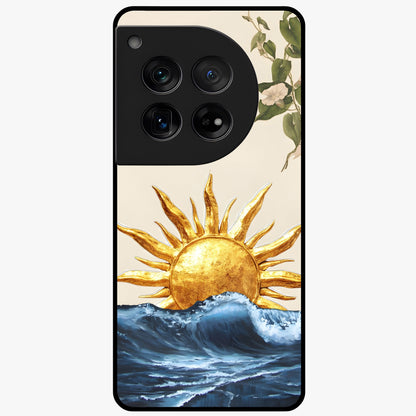 Solar Wave Bloom Glass Case for 1+12 vibrant front view featuring floral artwork blended with solar wave patterns