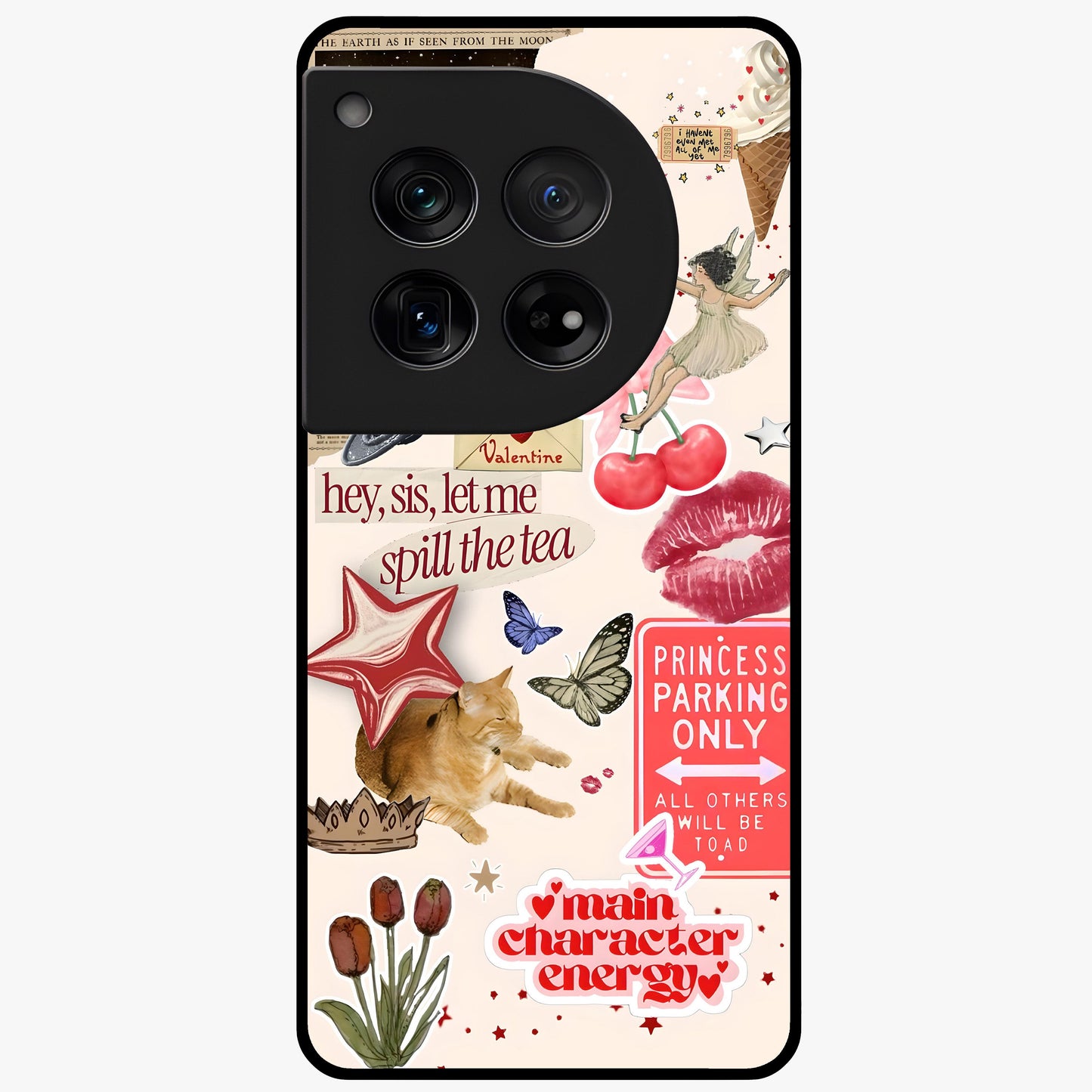 Spill the Tea Retro Collage Glass Case for 1+12 playful front view featuring vintage style collage artwork