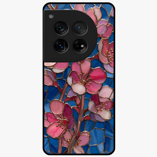 Stained Bloom Grace Glass Case for 1+12 elegant front view featuring stained glass inspired floral artwork
