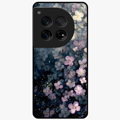 Starlit Blossom Dreams Glass Case for 1+12 dreamy front view featuring floral artwork under sparkling night sky
