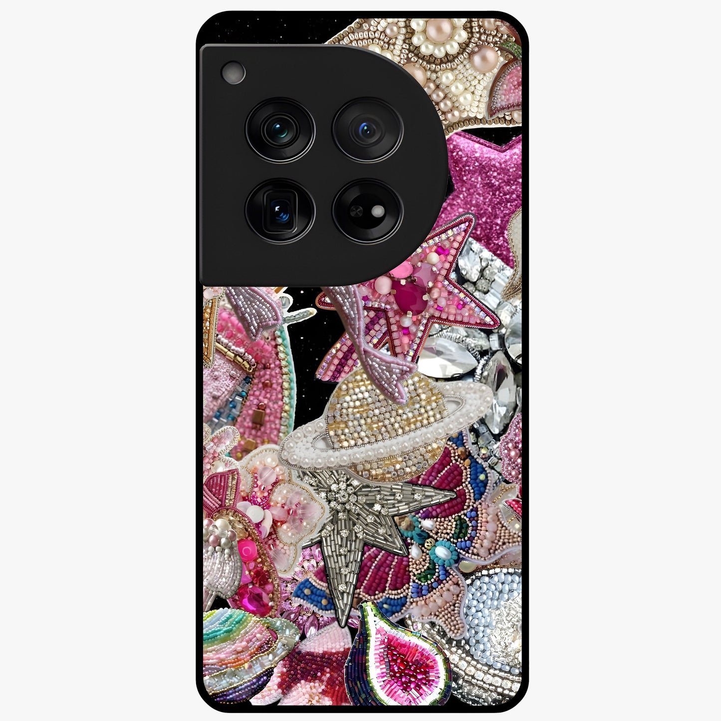 Starlit Jewel Dream Glass Case for 1+12 luxurious front view featuring jewel inspired artwork with star accents