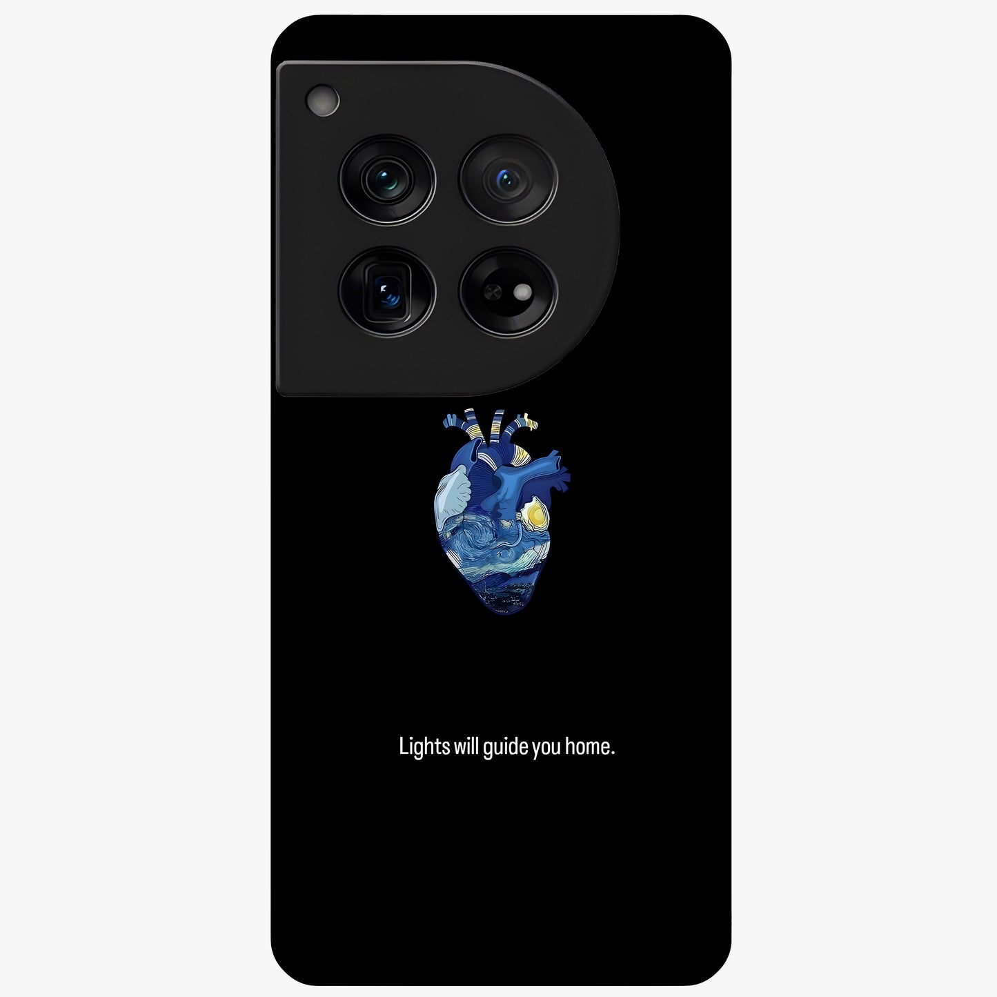 Starry Heart Compass Glass Case for 1+12 artistic front view featuring heart shaped compass artwork with star details