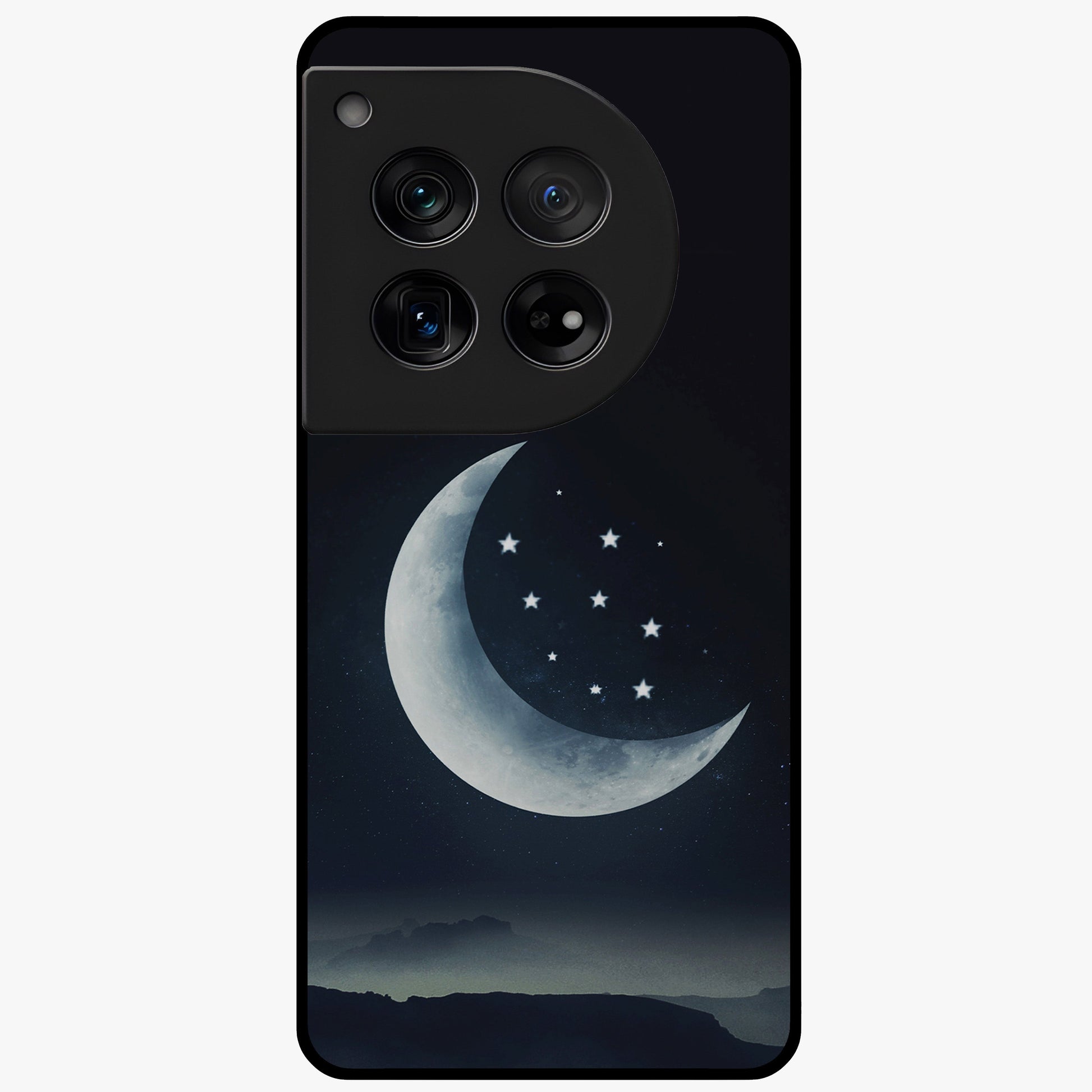 Starry Moon Pattern Glass Case for 1+12 dreamy front view featuring moon and star patterned artwork