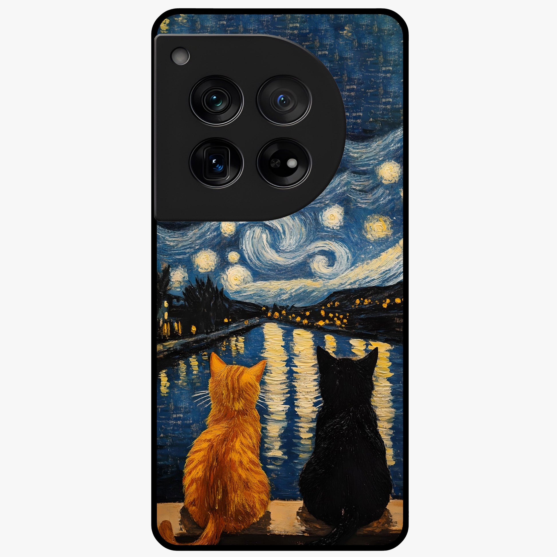 Starry River Cats Glass Case for 1+12 artistic front view featuring cats by a glowing river under starry sky