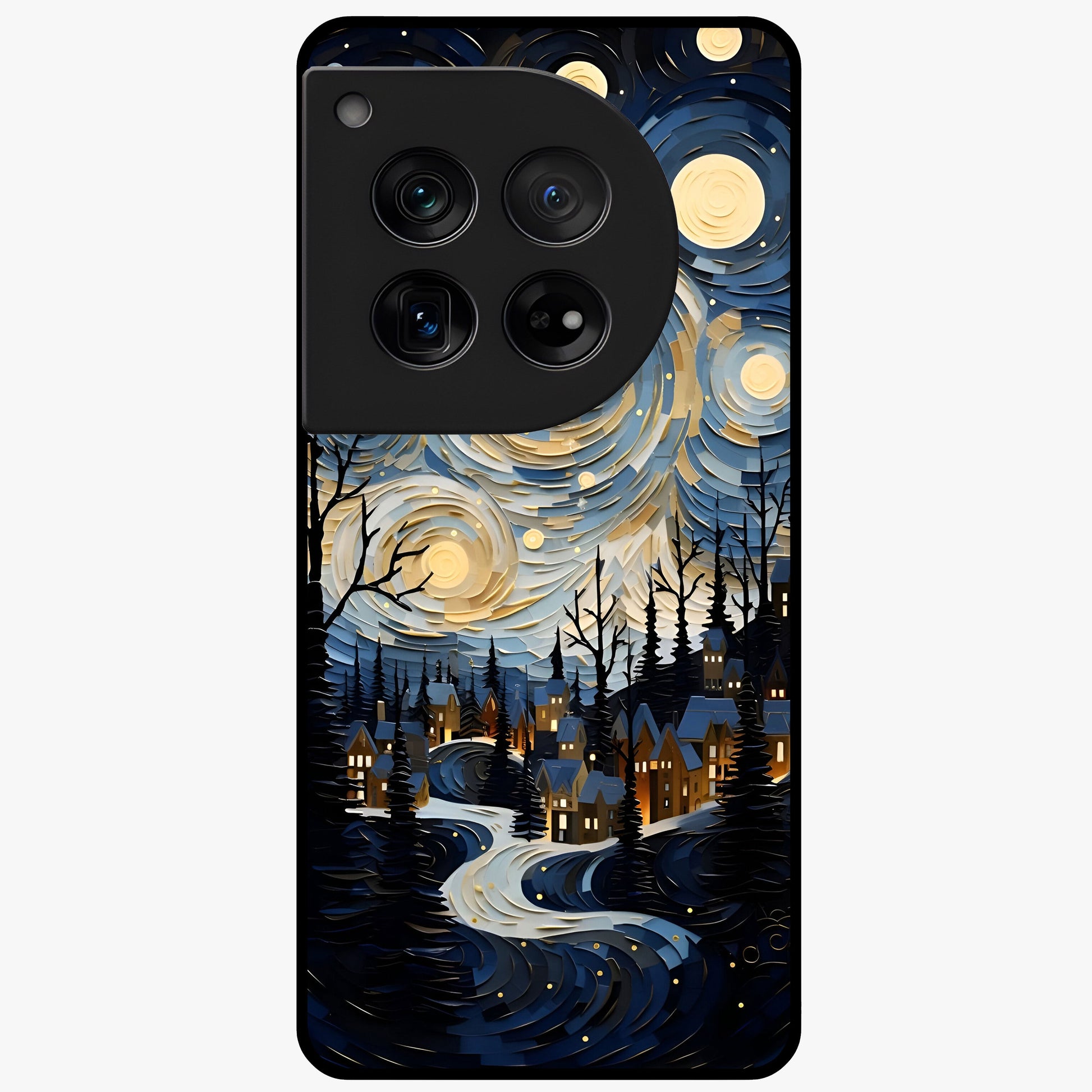 Starry Winter Town Glass Case for 1+12 scenic front view featuring snowy town artwork under sparkling night sky